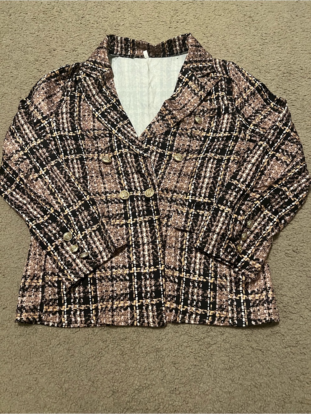 Womens Black & Pink Tweed Double-Breasted Jacket